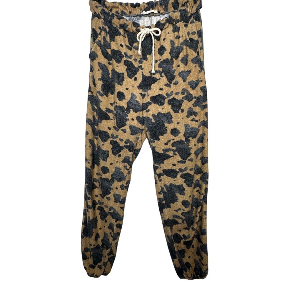 Entro Muted Tan and Black Cheetah Print Drawstring Jogger Pants With Pockets L